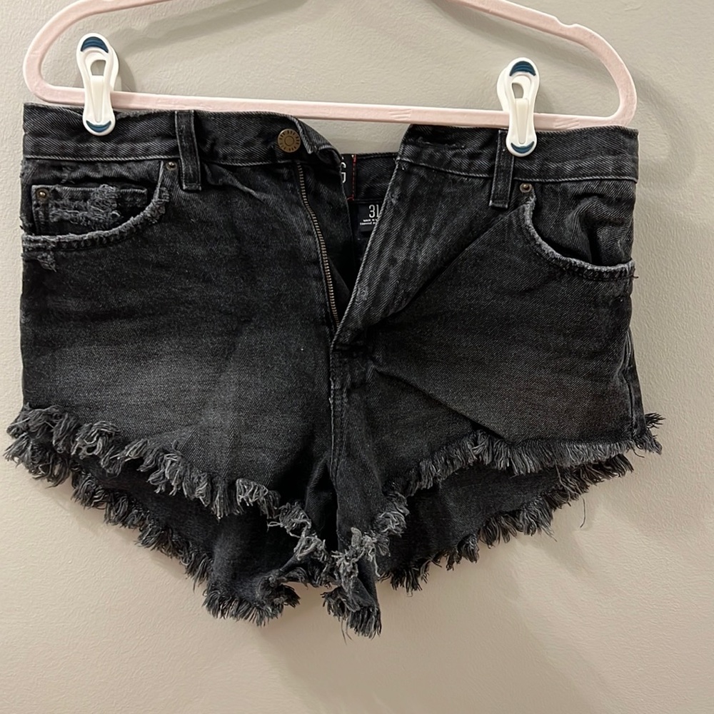 High rise jean shorts black